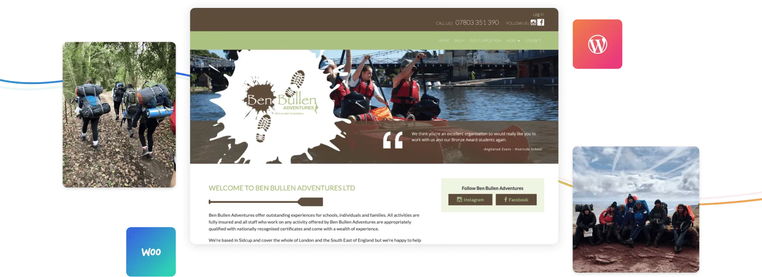 Screenshot showing Ben Bullen Adventures homepage