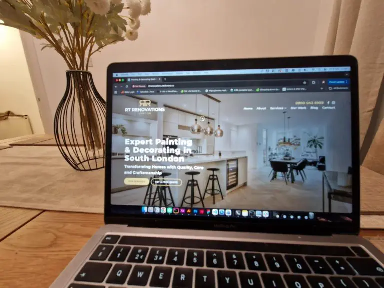 Small business website homepage displayed on a laptop screen