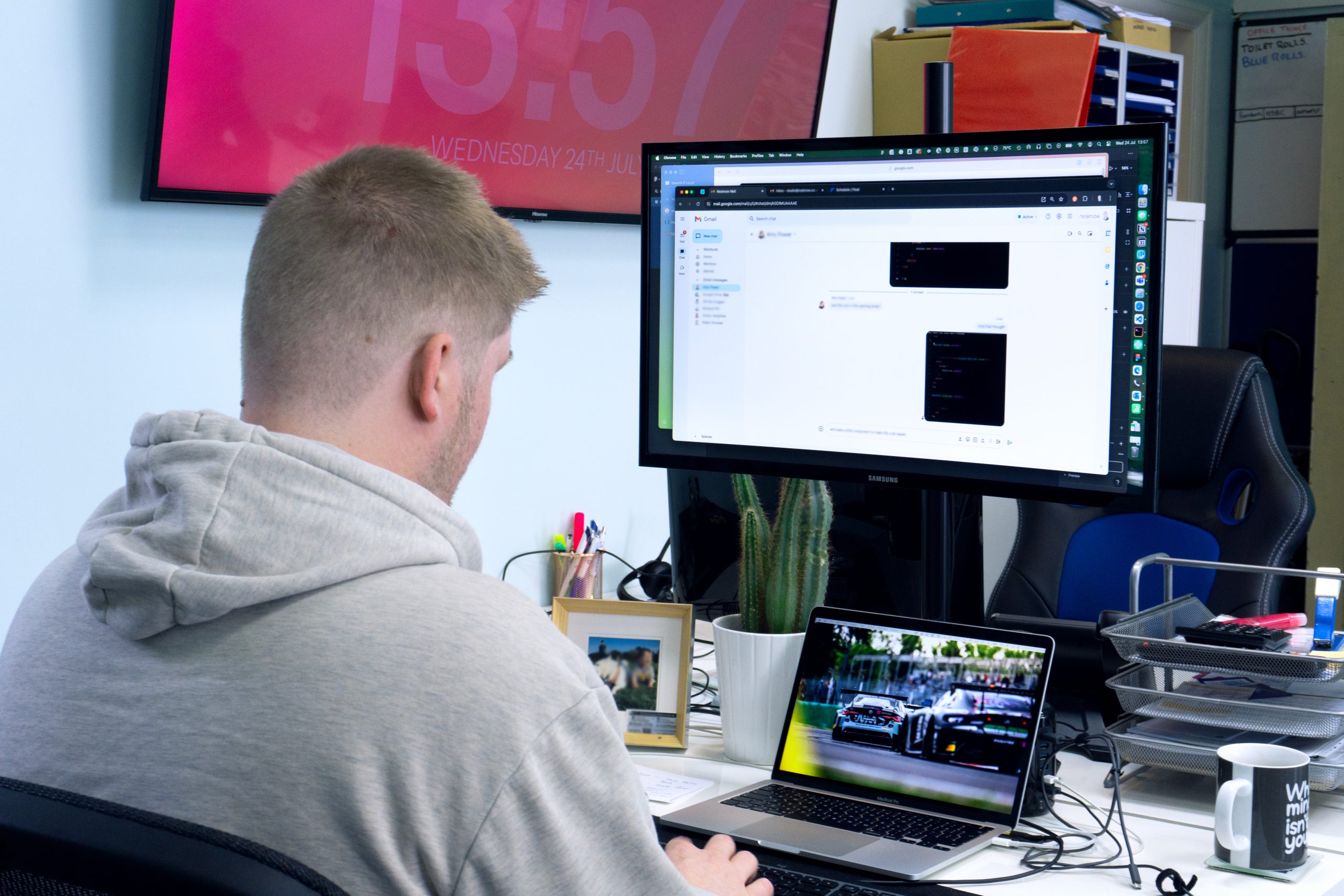 Web developer messaging on a screen
