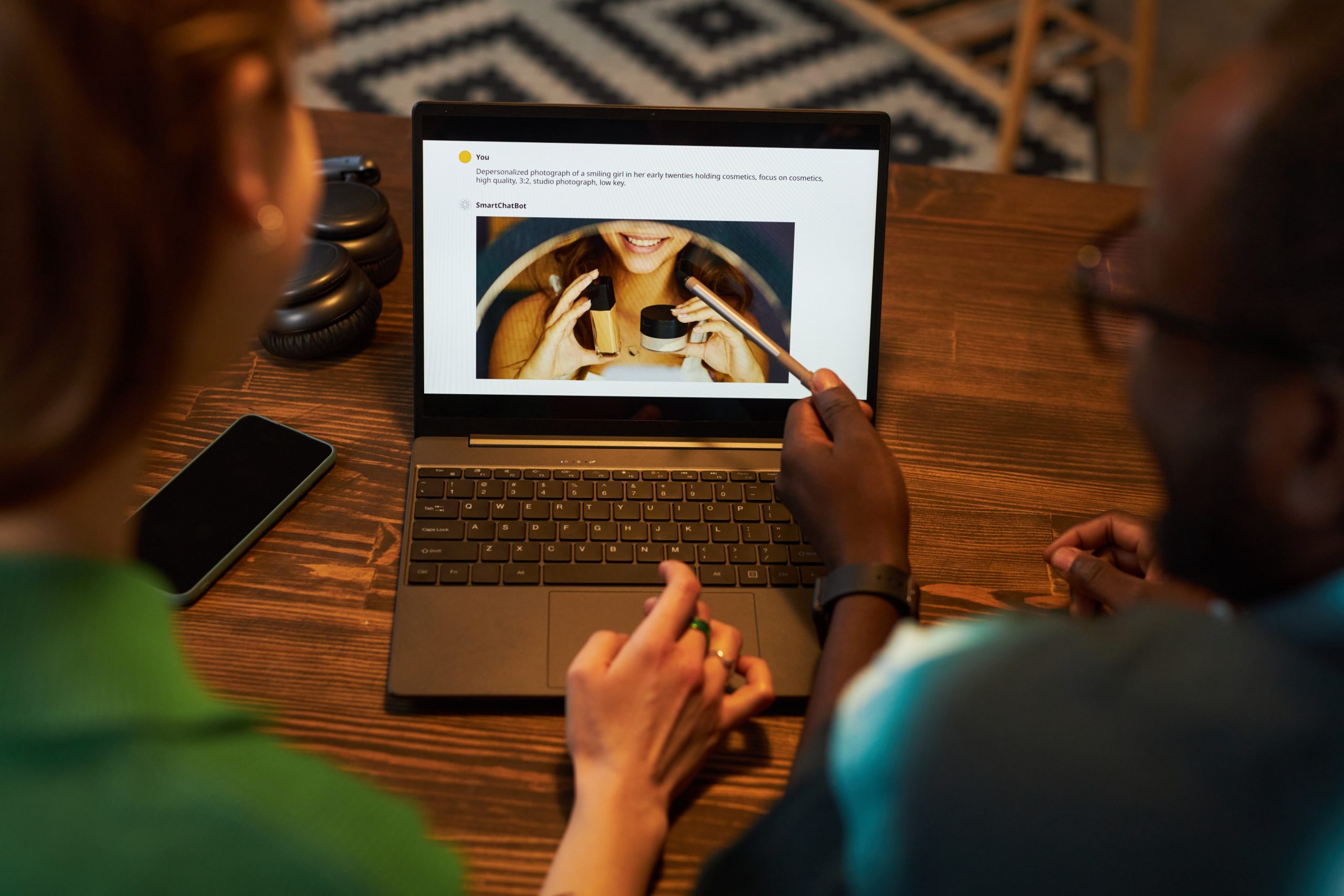 colleagues-discussing-image-on-laptop-in-team-